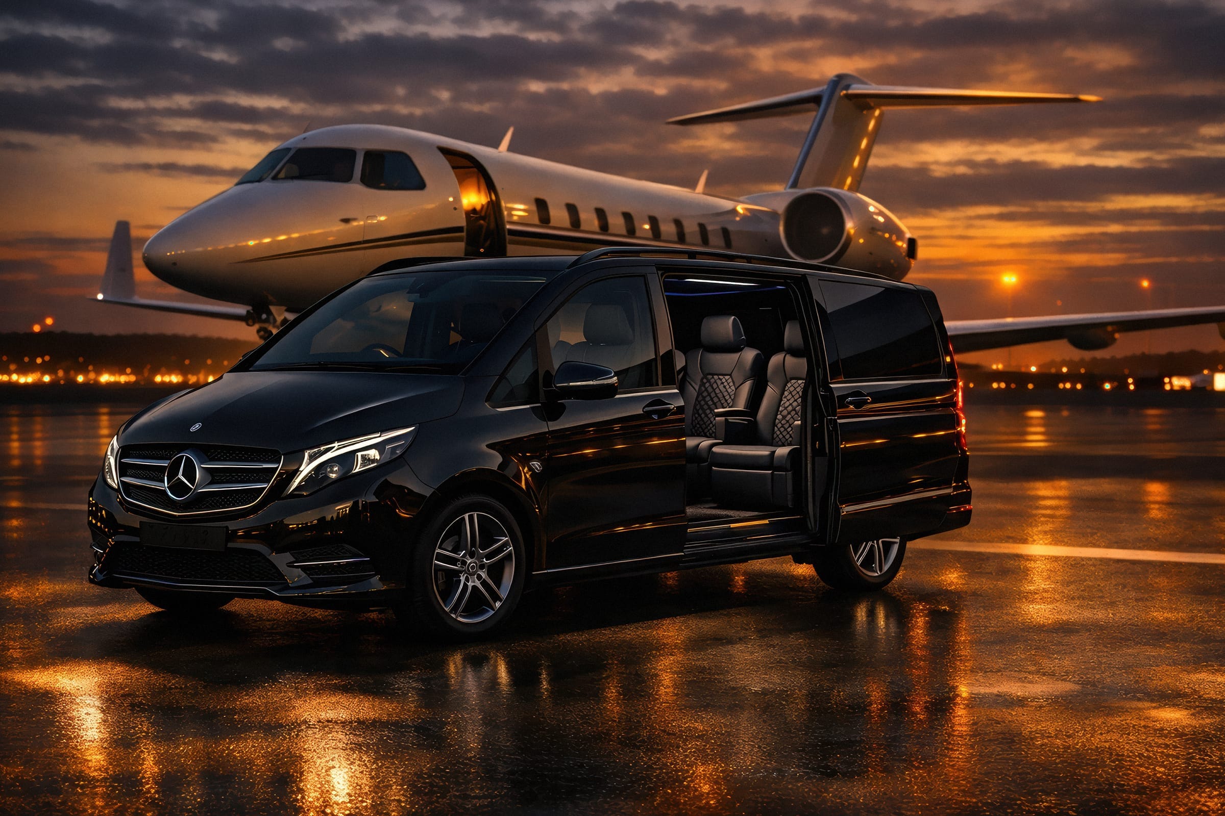 Mercedes-Benz V-Class nera con autista per un transfer privato in aeroporto